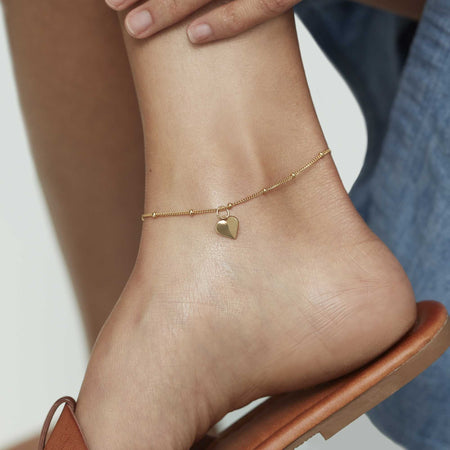 Mini Heart Initial Anklet Silver
